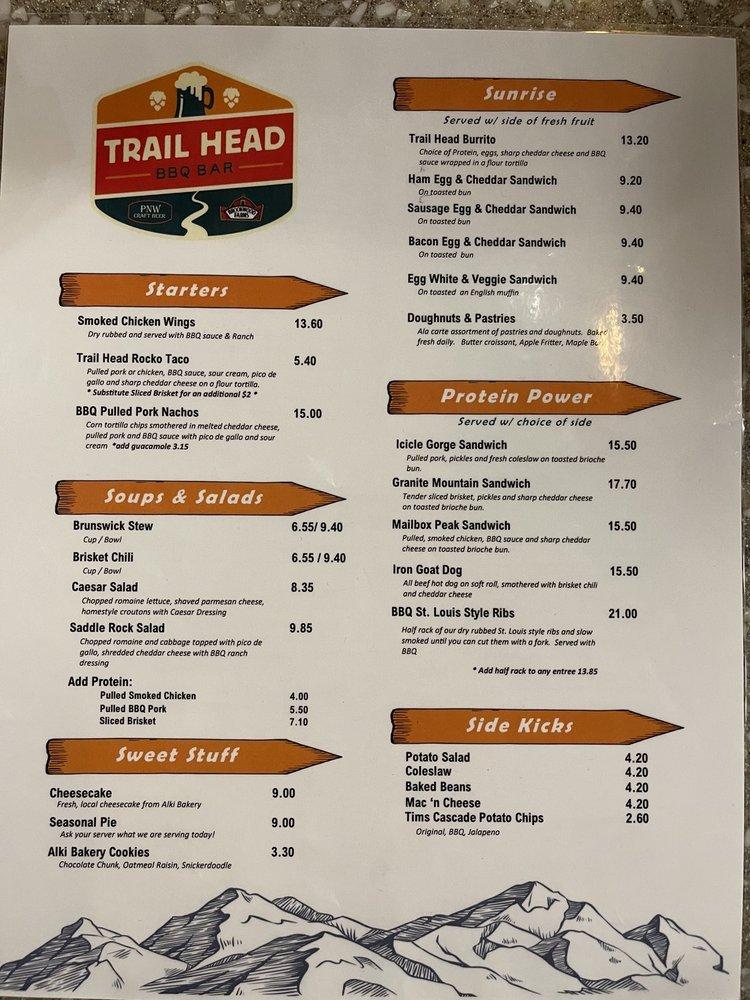 Menu at Trail Head BBQ Bar, Seattle