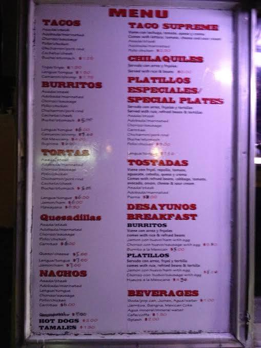 Menu at Taqueria El Buen Gusto restaurant, Sioux City