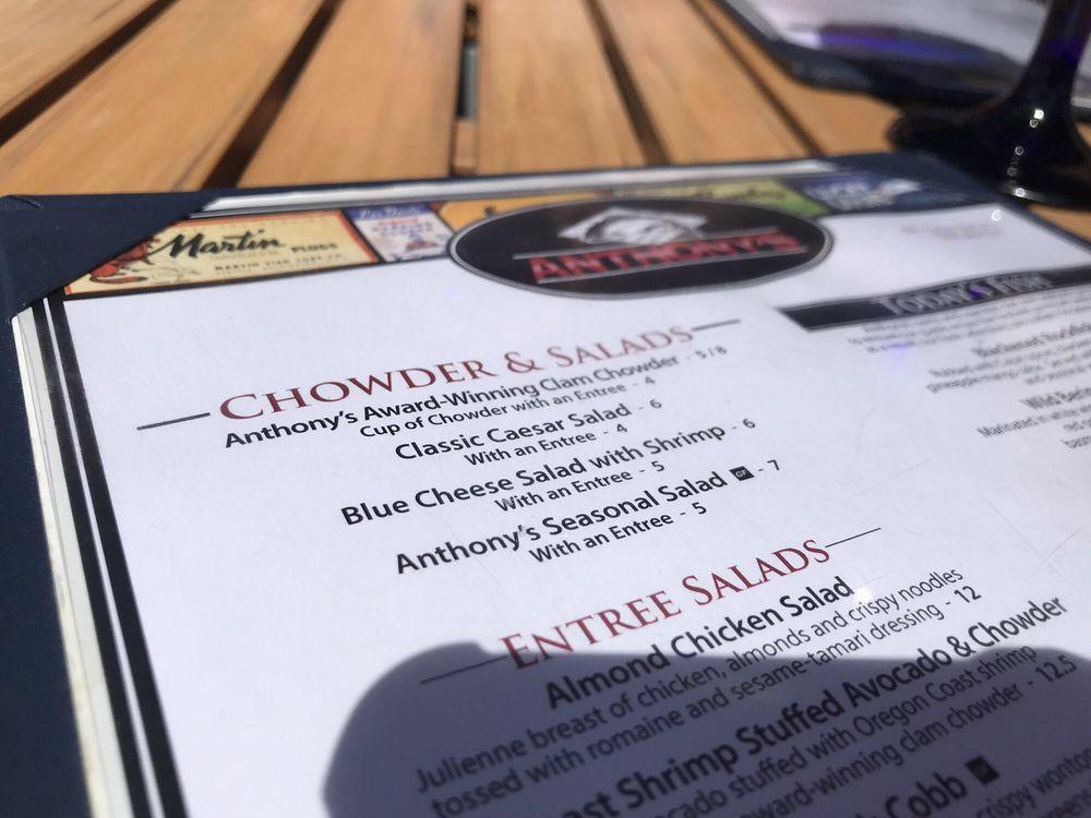 Menu at Anthony's at Coeur d'Alene restaurant, Coeur d'Alene