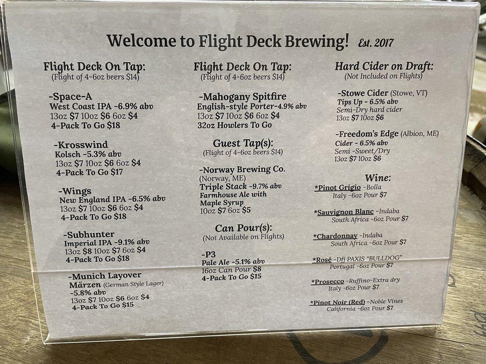 Menu at Flight Deck Brewing restaurant, Brunswick