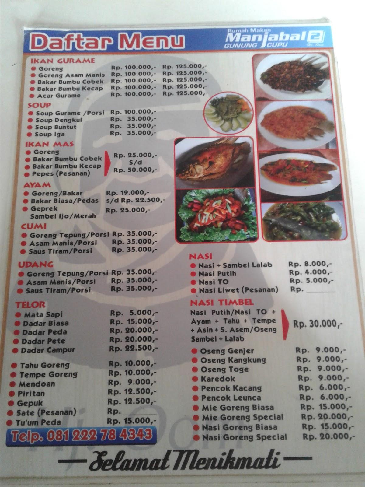 Menu at Manjabal 2 restaurant, Kadungora