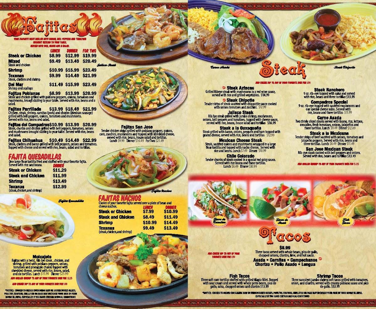 Menu at Compadres Tequila Lounge restaurant, Pittsboro