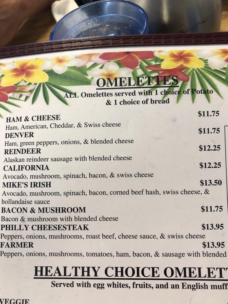 Menu at Kava's Pancake House restaurant, Anchorage, 100 Muldoon Rd