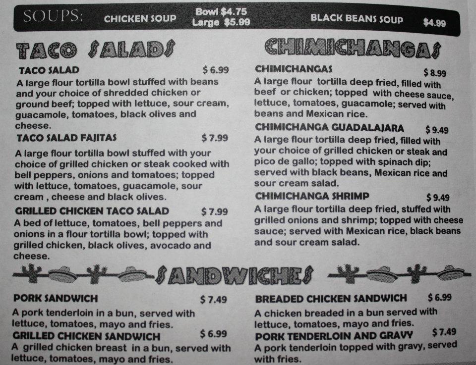 Menu at El Dorado Mexican Restaurant, El Dorado Springs