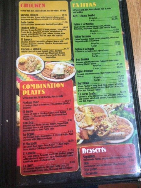 Menu at Los Comales restaurant, Rockport