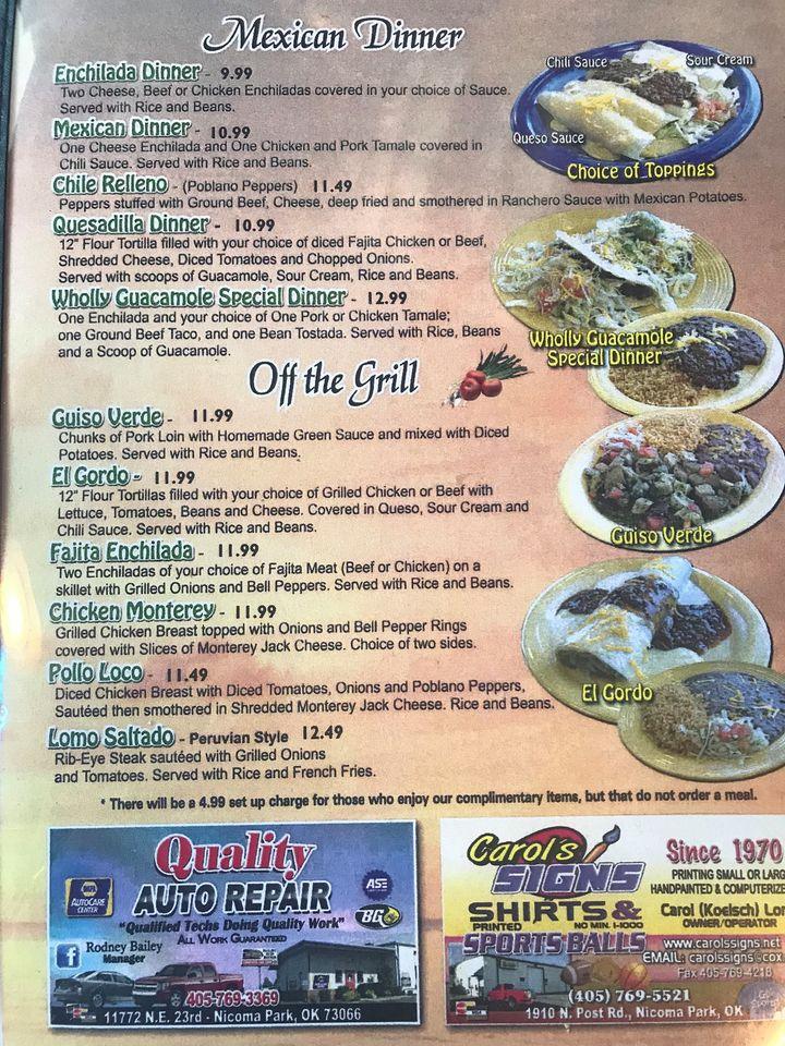 Menu at Wholly Guacamole Kitchen restaurant, Midwest City