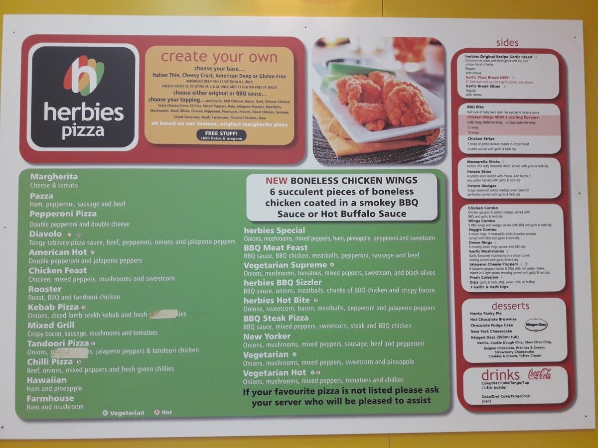 Menu at Herbies Pizza fast food, Bagshot
