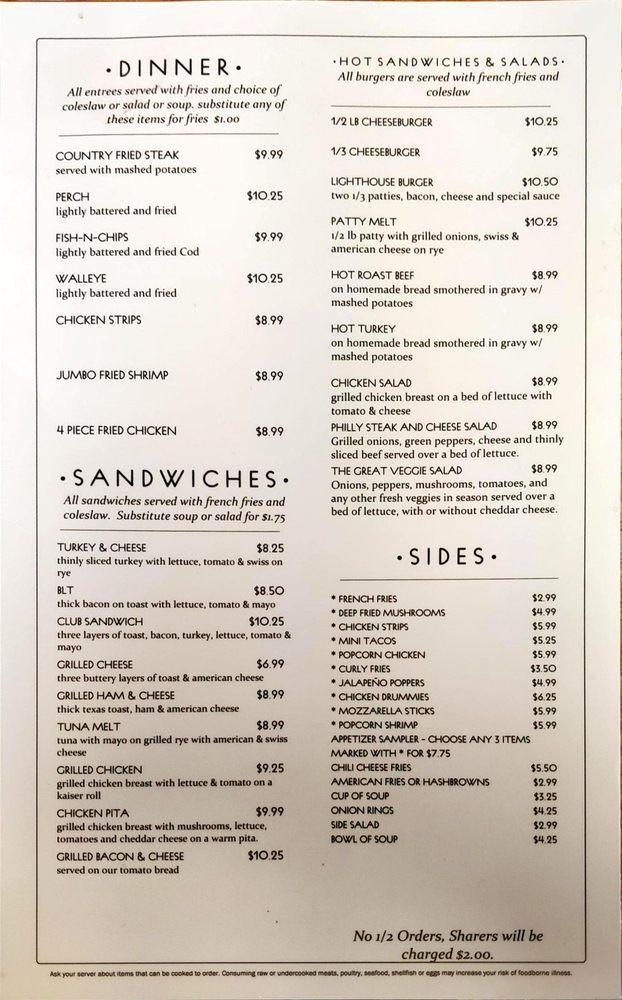 Menu at Lighthouse Cafe, Port Austin, 44 W Spring St