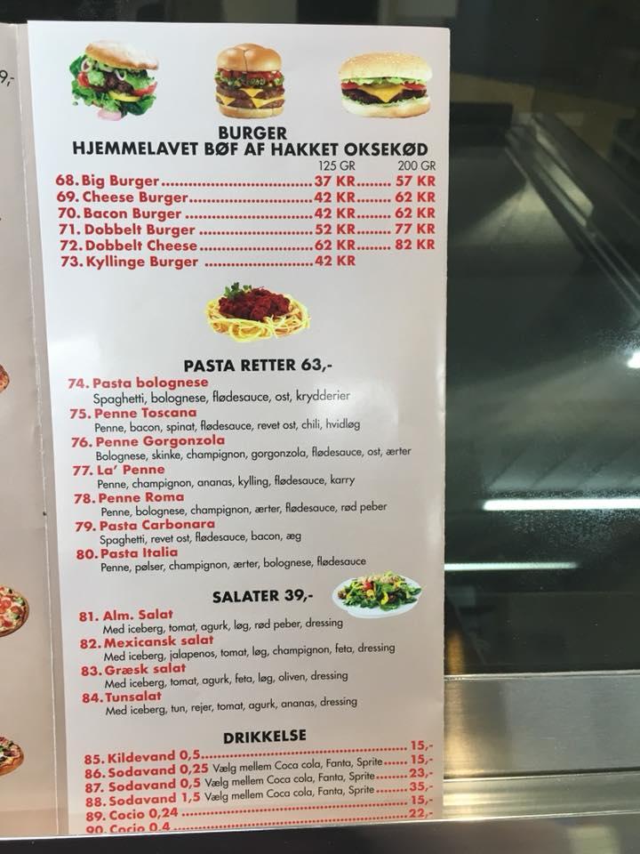 Menu at Milano pizza, grill og pasta restaurant, Odense