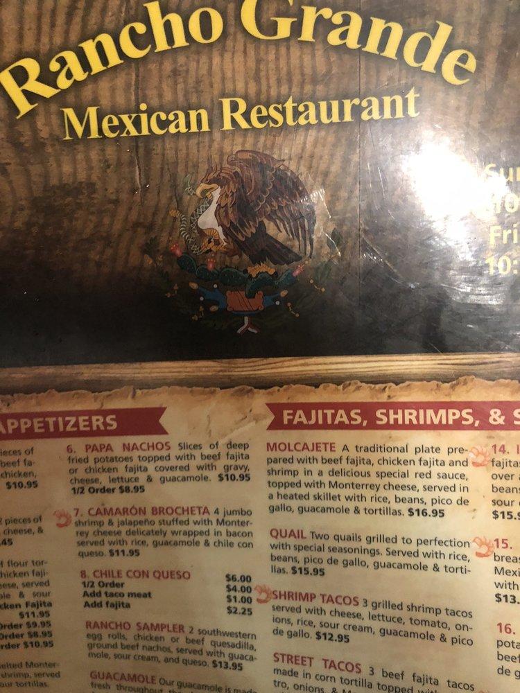 Menu At Rancho Grande Mexican Restaurant Center