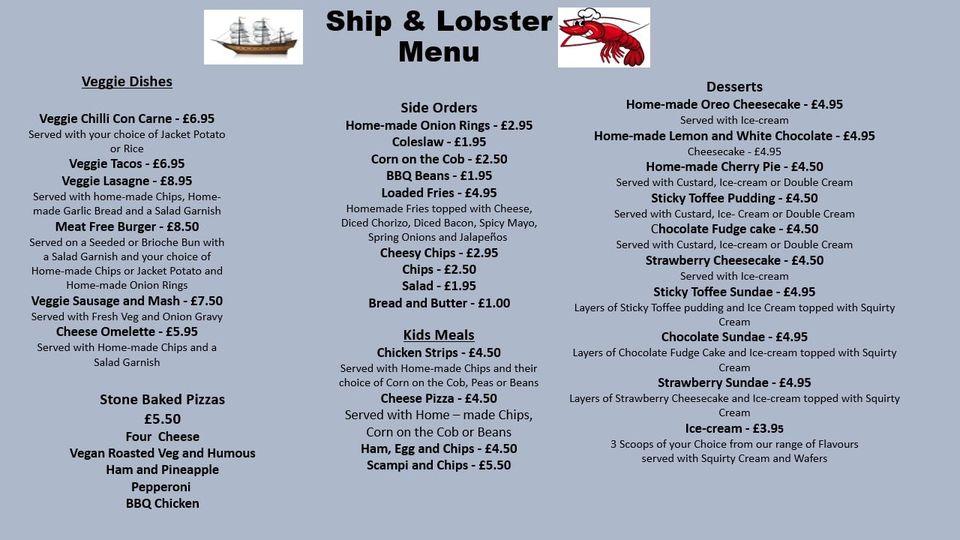 Menu at Ship & Lobster Public House, Gravesend