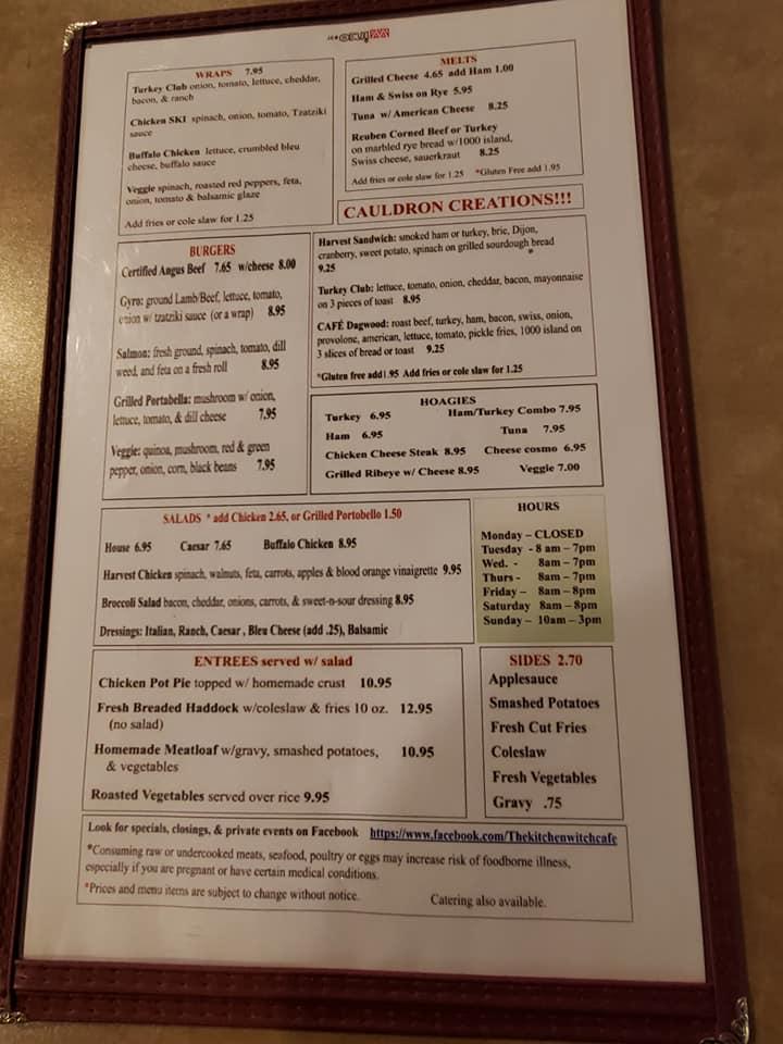 Menu at Kitchen Witch cafe, Howard