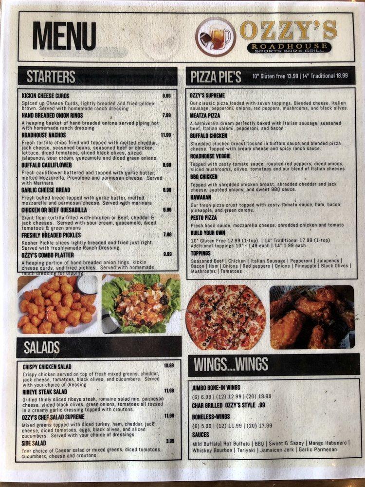 Menu at Ozzy's Roadhouse pub & bar, La Vista