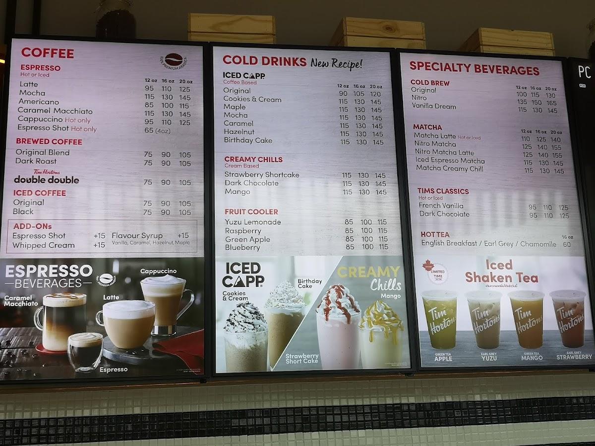 Menu at Tim Hortons (The PARQ), Bangkok, 160/125 Rama IV Rd