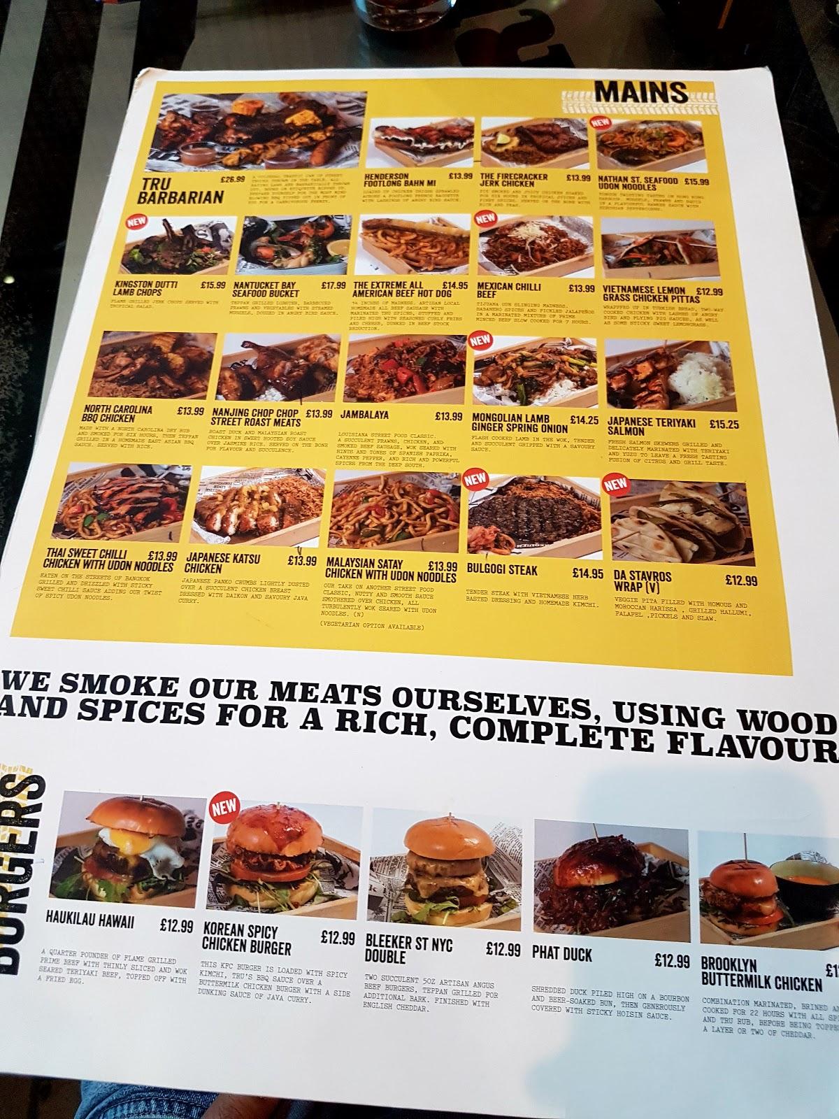 Menu at Tru Street restaurant, Manchester, The Trafford Centre