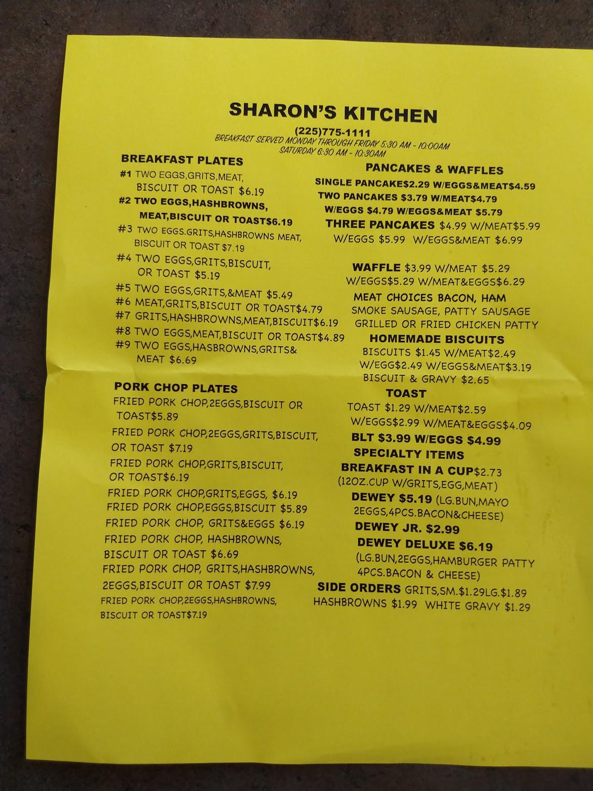 Menu at Sharon's Kitchen fast food, Baton Rouge