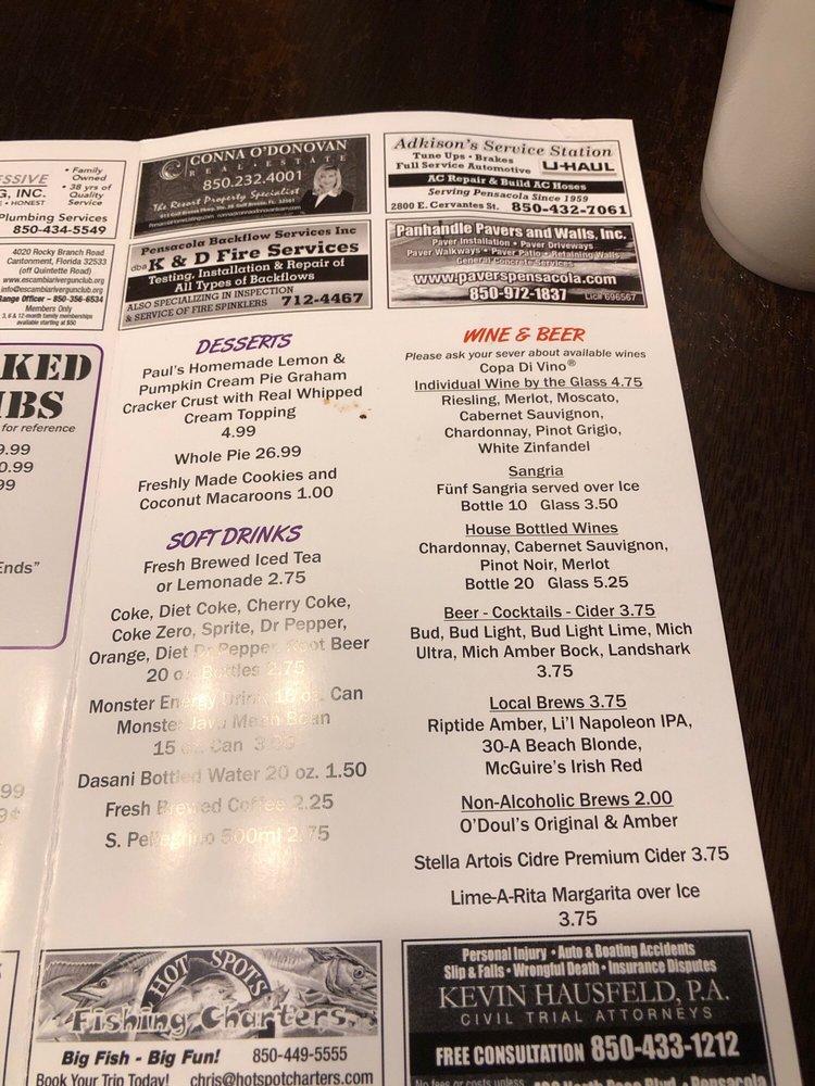 Menu at Hot Spot Barbecue, Pensacola