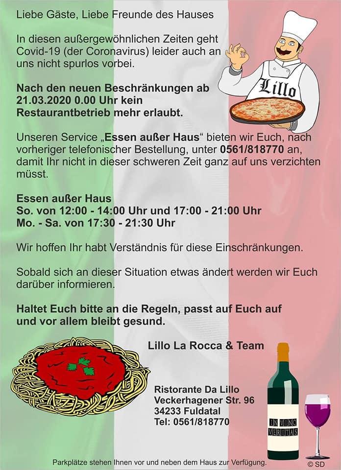 Speisekarte von Ristorante Da Lillo restaurant, Fuldatal