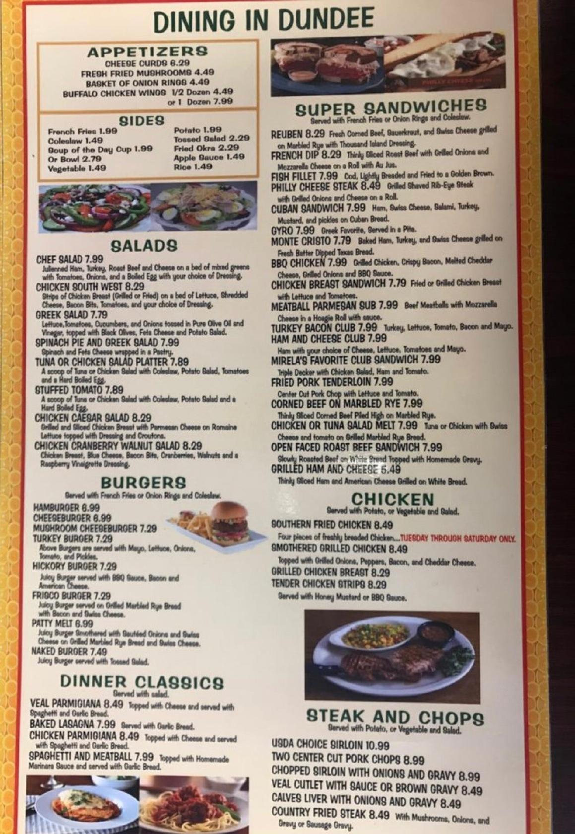 Menu at Dundee Diner restaurant, Dundee