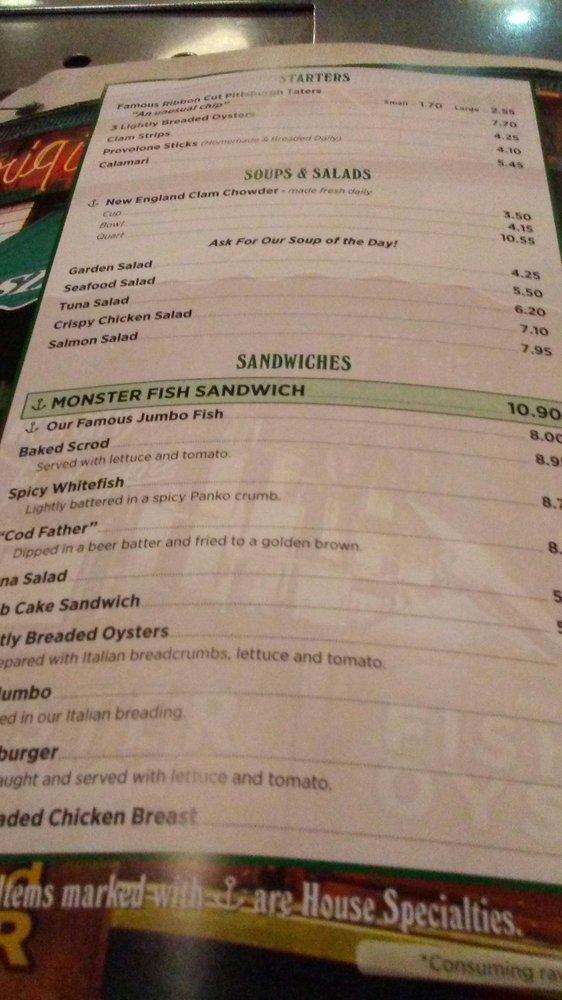 Menu at Original Oyster House pub & bar, Pittsburgh, 20 Market Square