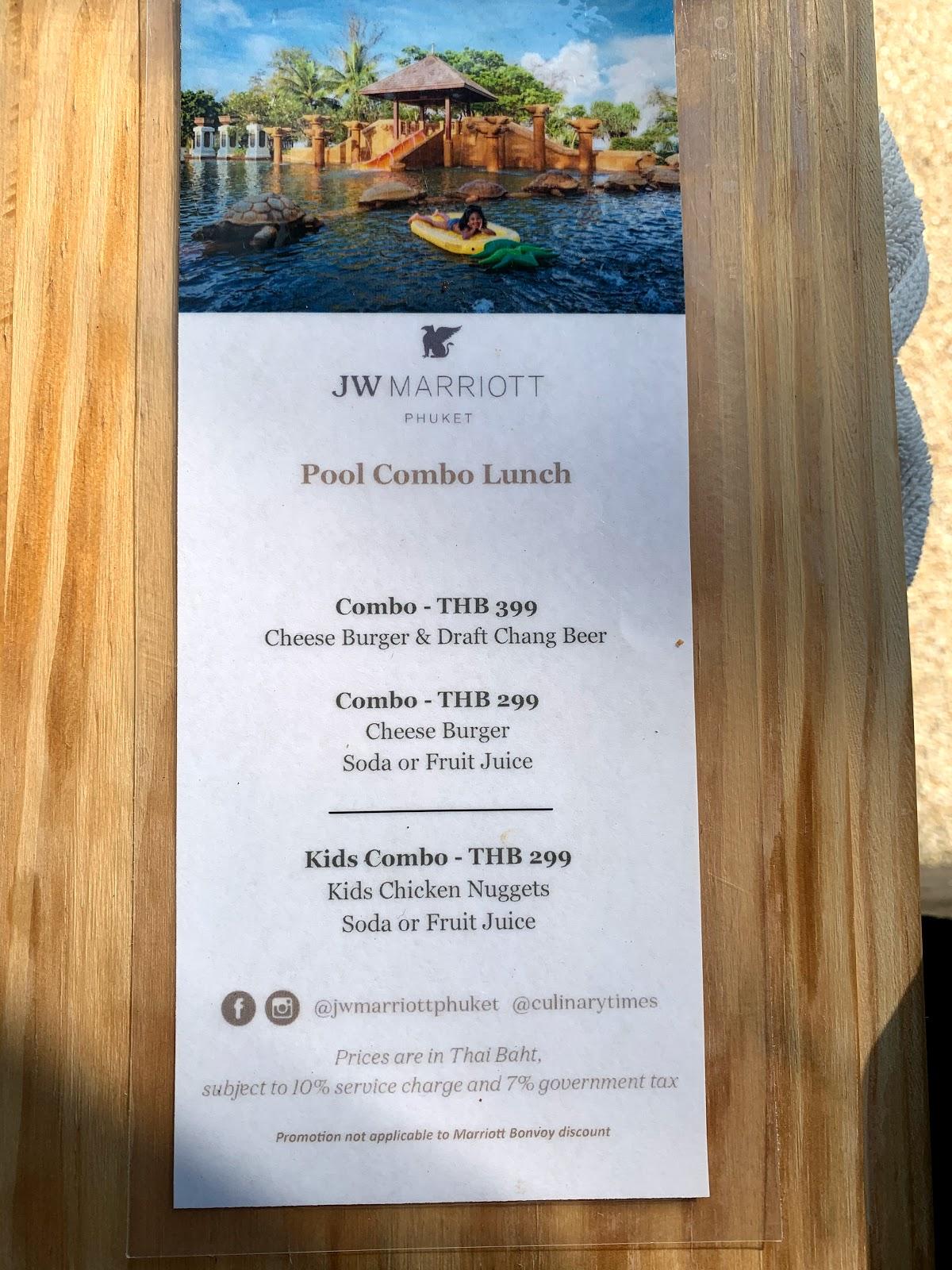 Menu at JW Marriott pub & bar, Mai Khao