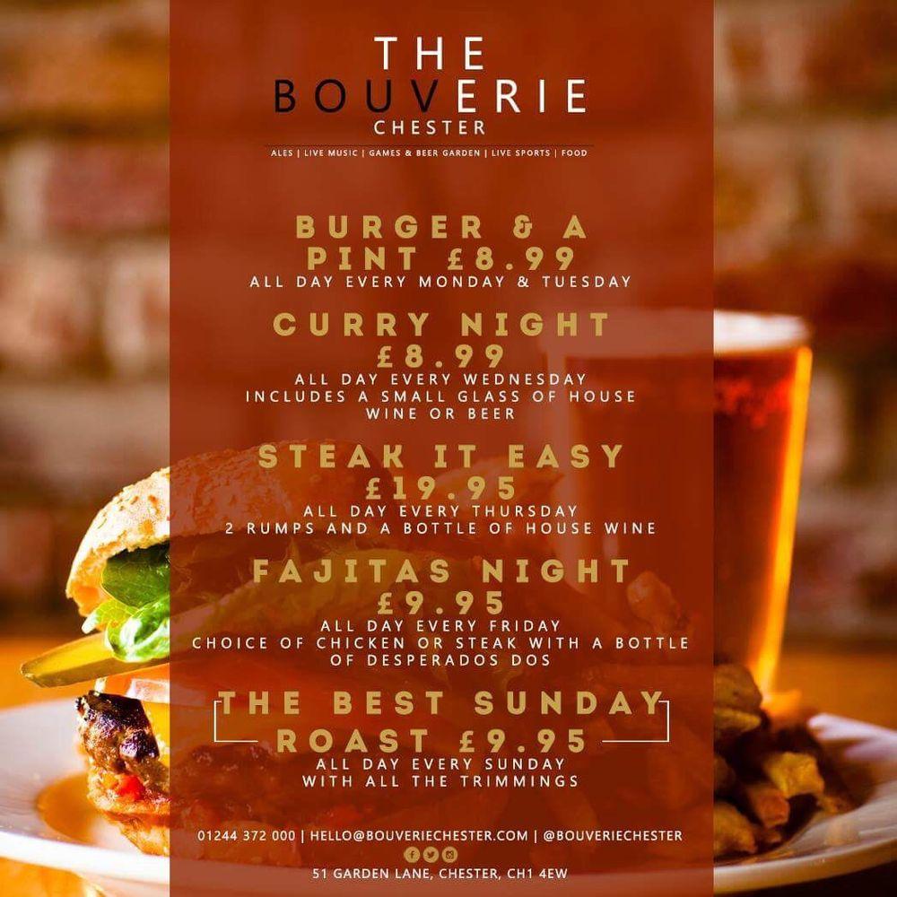 Menu at The Bouverie Bar & Restaurant, Chester