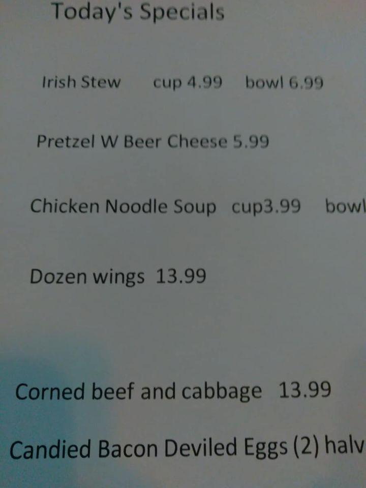 Menu at Penn Ave Pub, Monaca