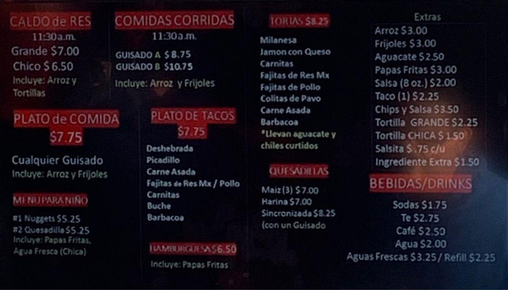 Menu at Rafa's Burritos restaurant, El Paso, 1831 Montana Ave