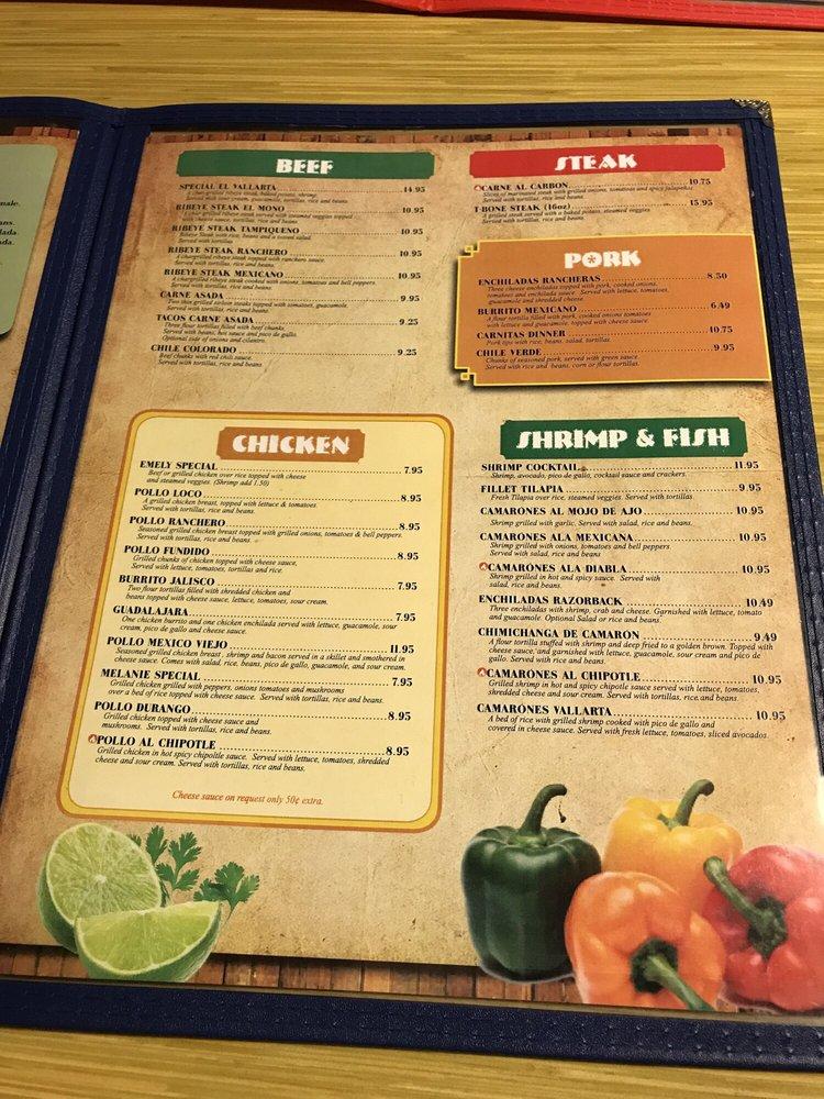 Menu at El Vallarta Mexican Restaurant, Joplin