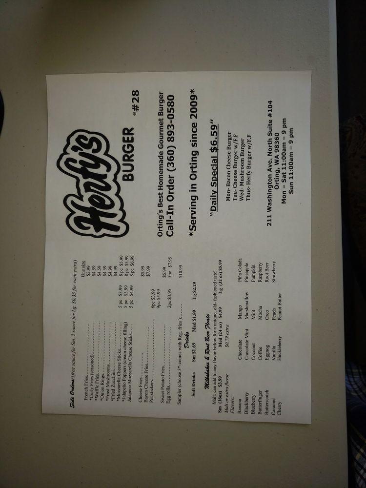 Menu at Herfy's Burger restaurant, Orting, 211 Washington Ave N