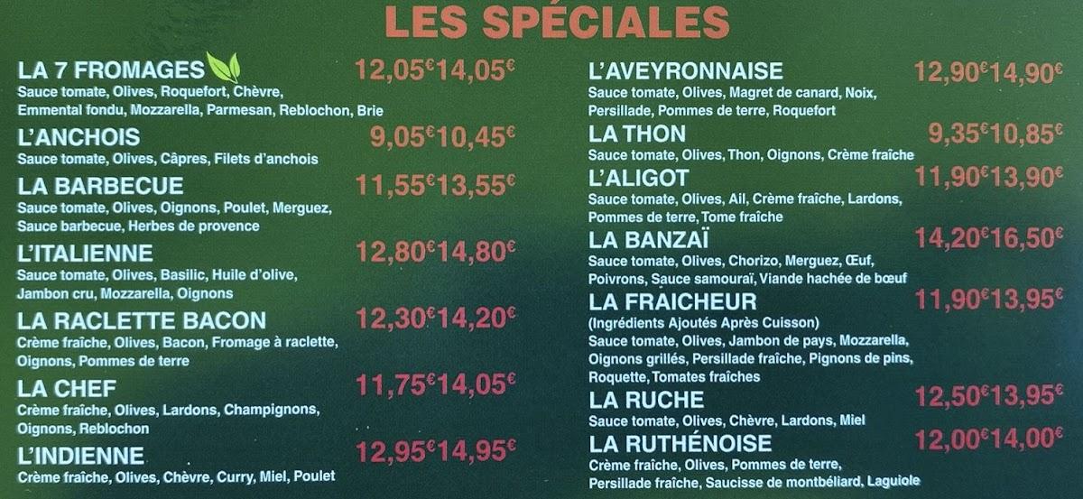 Carta del restaurante Le Kiosque à Pizza Onet, Onet-le-Château