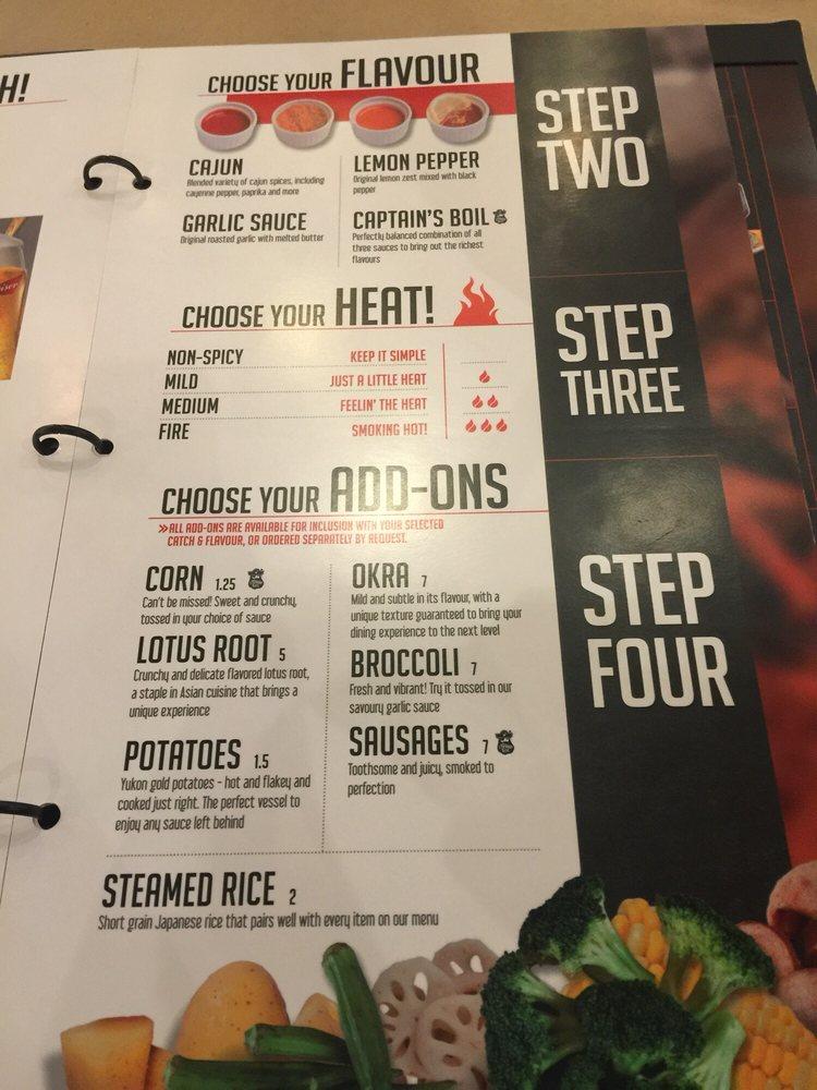 Menu at The Captain's Boil restaurant, Mississauga, 720 Burnhamthorpe