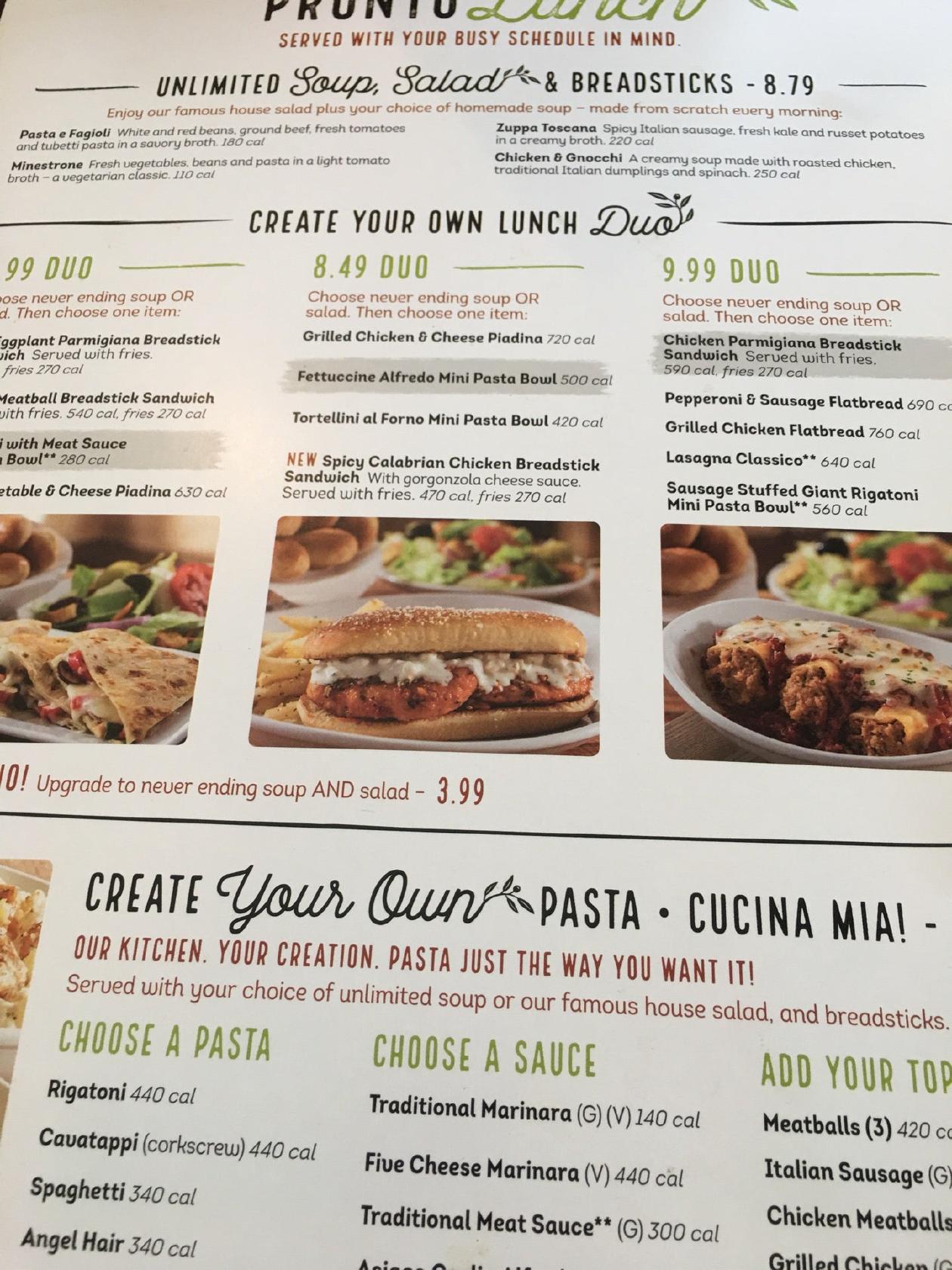 Menu at Olive Garden Italian Restaurant, Whittier