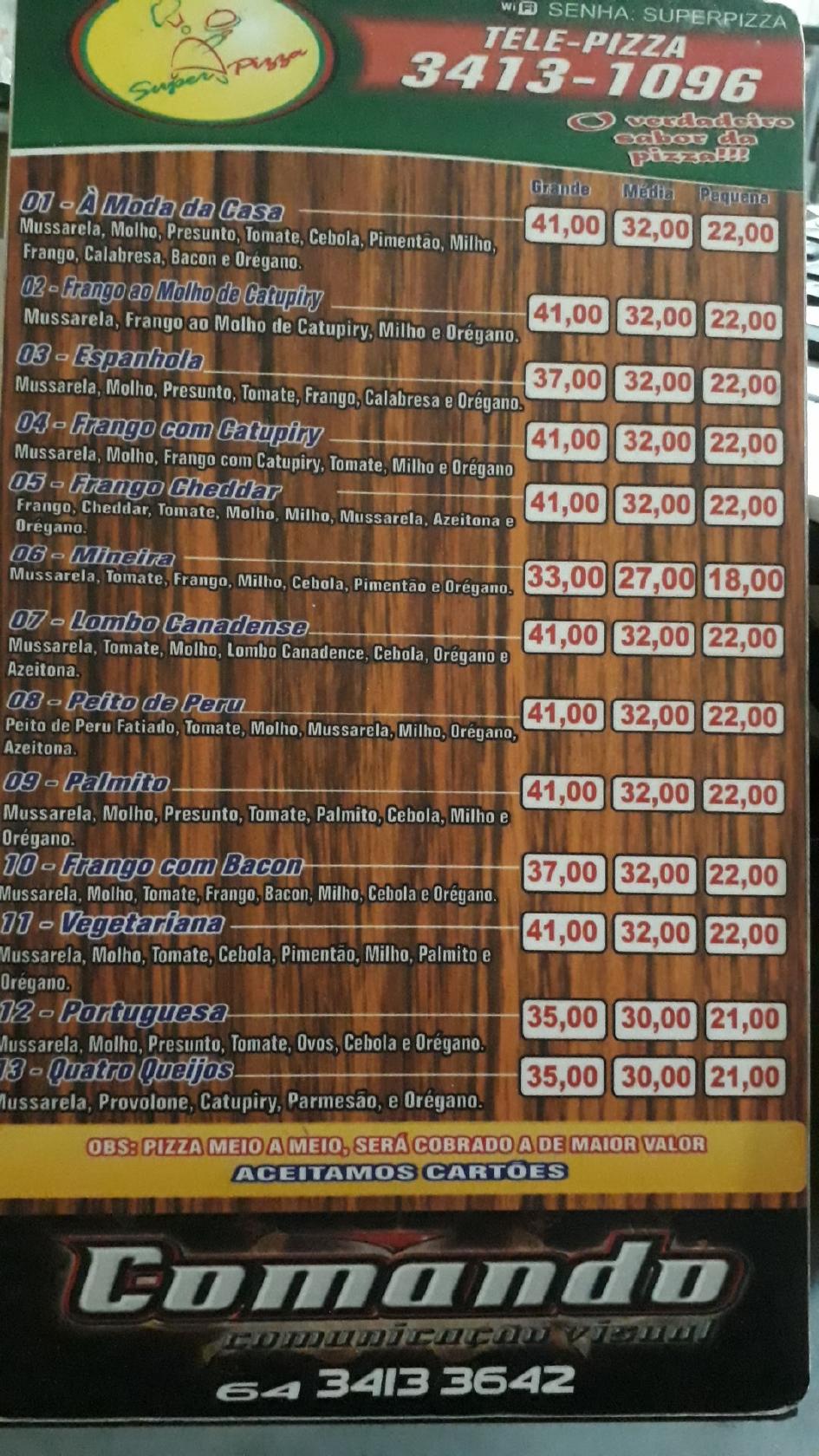 Menu em Super Pizza restaurante, Morrinhos, Rua 214