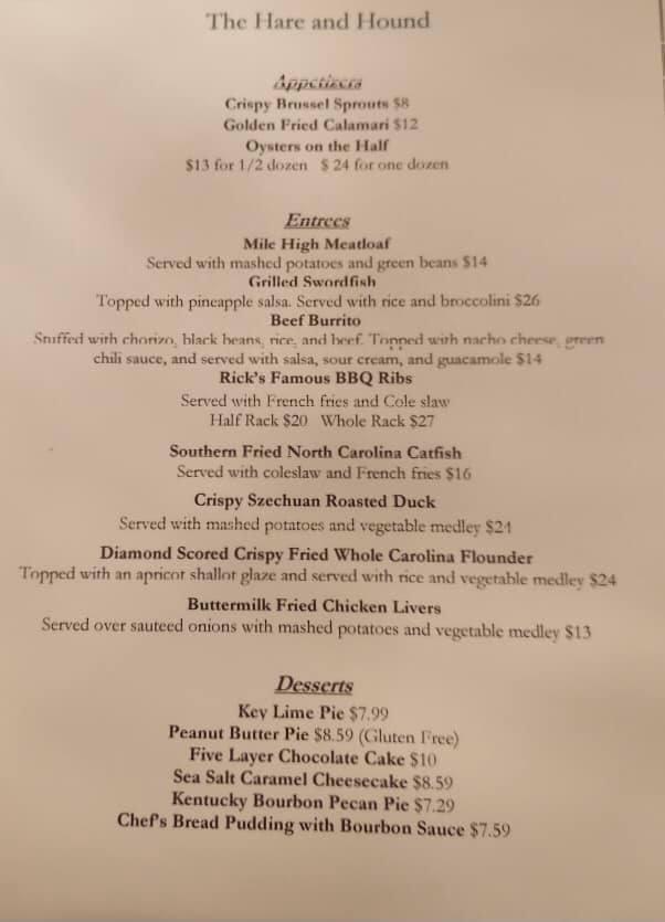 Menu At The Hare And Hound Pub & Bar, Landrum