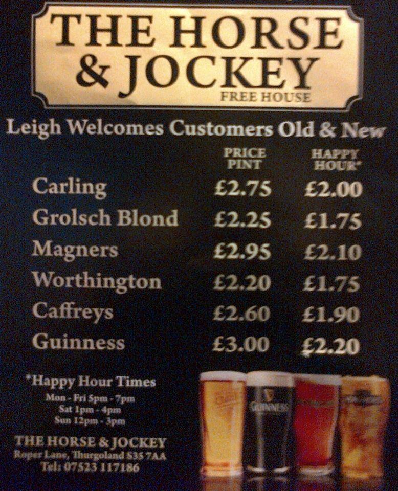 Menu at The Horse and Jockey pub & bar, Sheffield, Roper Ln