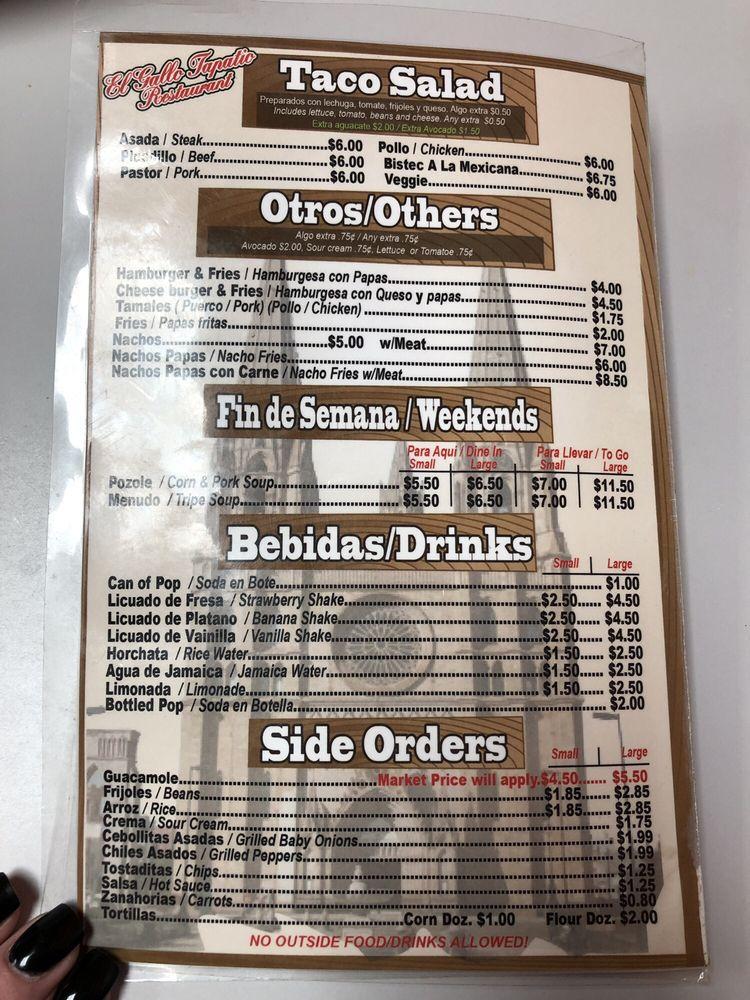 Menu at El Gallo Tapatio restaurant, Alsip, W 111th St