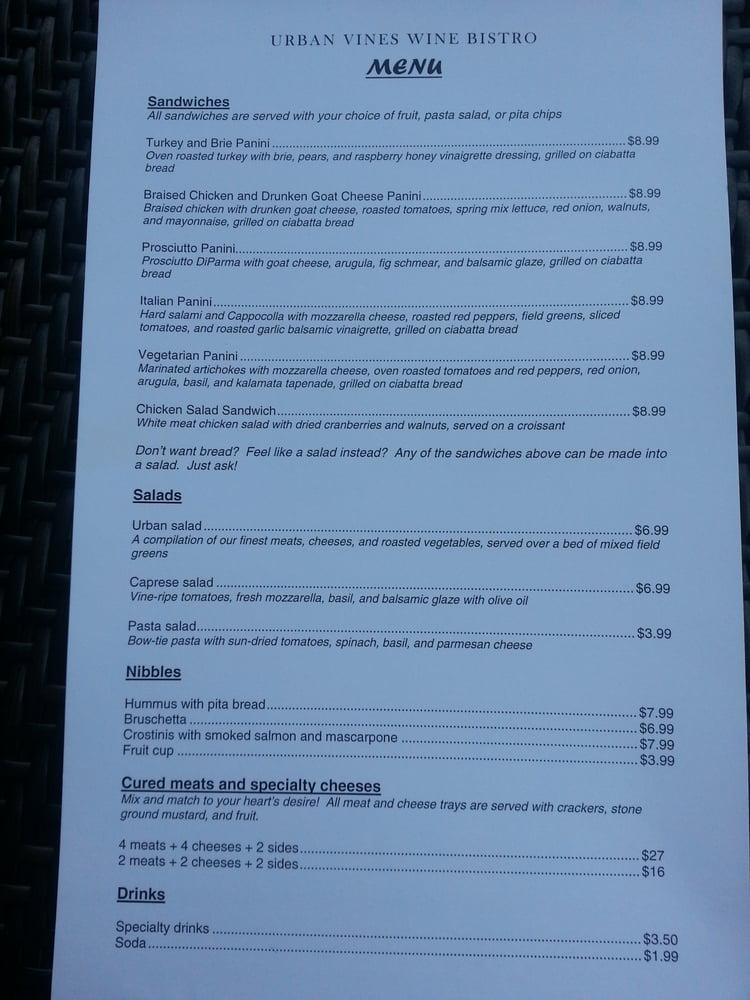 Menu at Urban Vines Wine Bistro pub & bar, Dallas