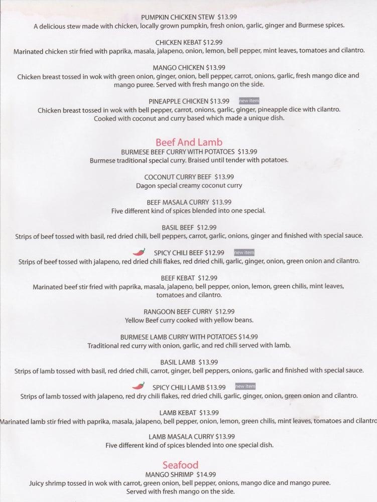 Menu at Dagon restaurant, Honolulu
