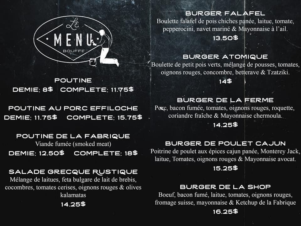 Menu at La Fabrique - Brasserie artisanale, Matane