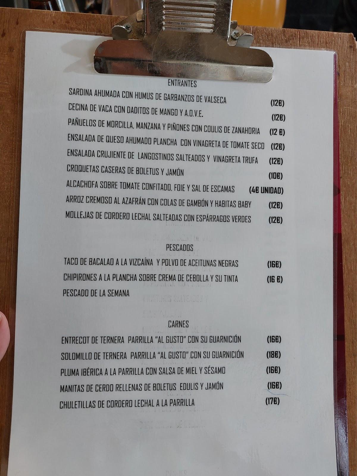 Carta de Restaurante la Mirada, Samboal
