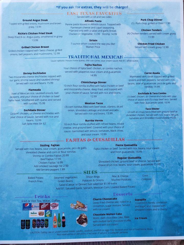 Menu at Richie’s Bar and Grill, Grand Saline