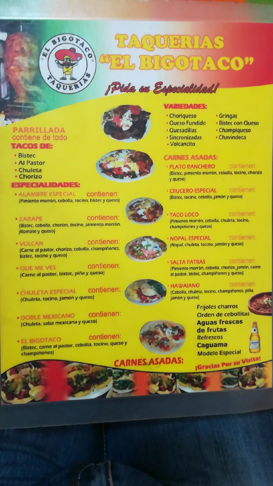 Carta del restaurante Taqueria el Bigotaco La Quinta, Uruapan, Calz. la