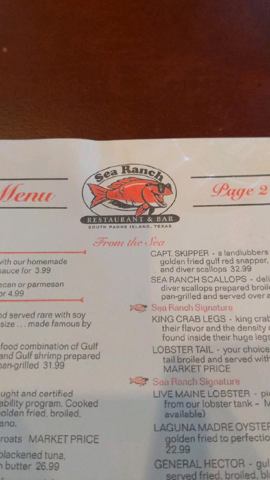 Menu at Sea Ranch Restaurant, South Padre Island, 33330 State Park Rd ...