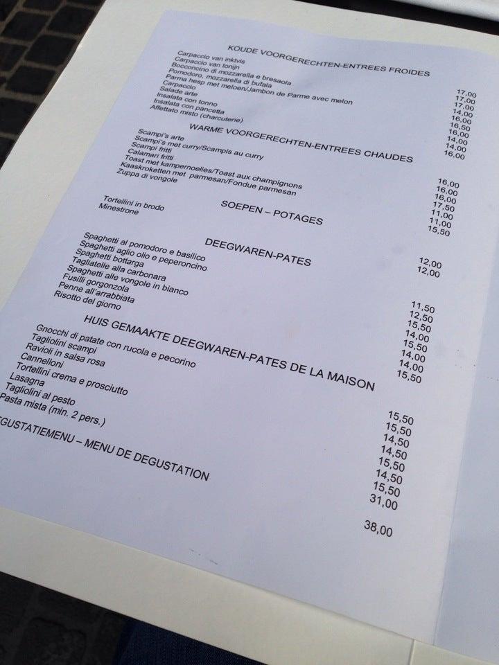 Menu at ARTE Antwerp