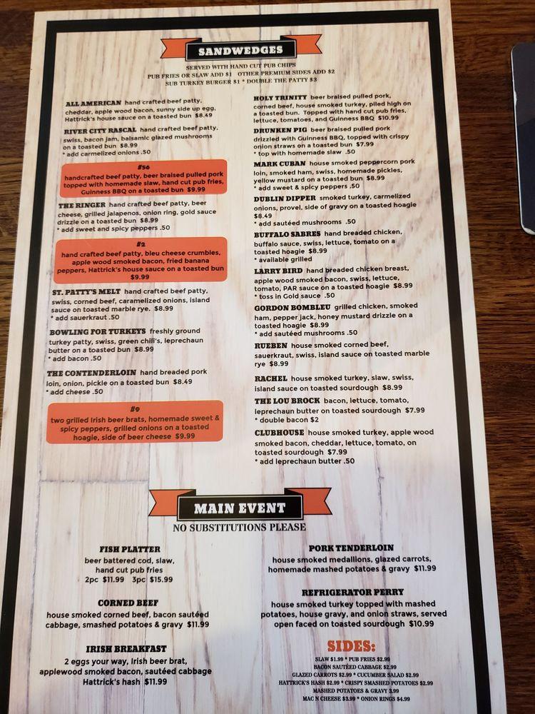 Menu at Hattrick's Irish Sports Pub, O'Fallon