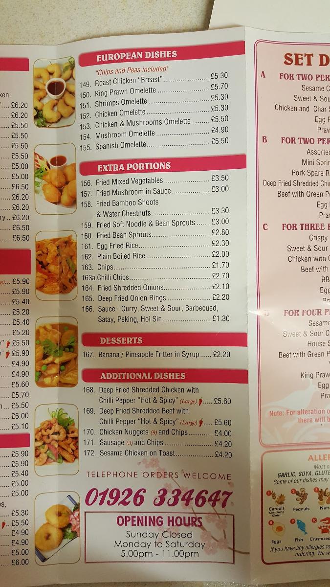 Menu at New Blossom Court fast food, Royal Leamington Spa, 42 Rugby Rd