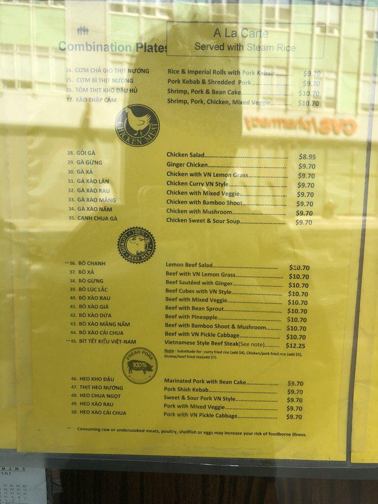 Menu at Tú Lan restaurant, San Francisco