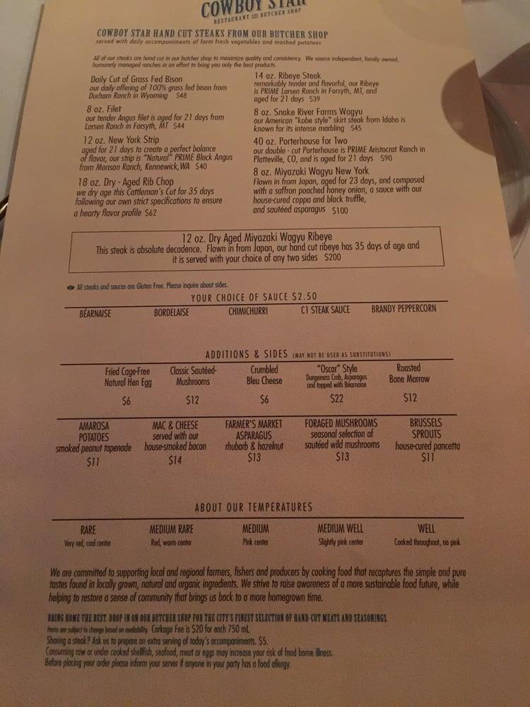 Menu at Cowboy Star Restaurant and Butcher Shop, San Diego