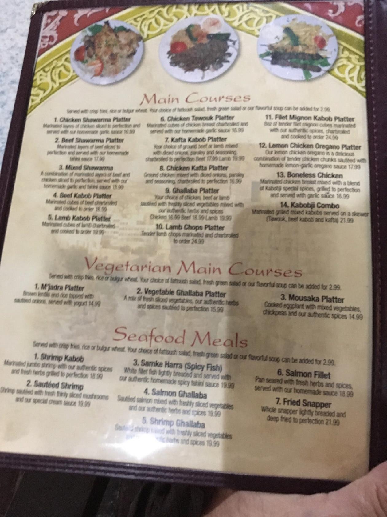 Menu at Kabobji restaurant, North Miami Beach
